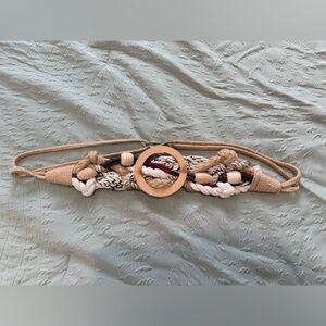 LA RUE Bohemian Woven Belt with Wooden Accent S/M